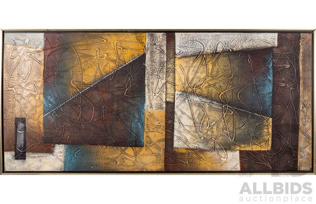 Artist Unknown (20th Century), Abstract - Busy World, Wonderful Original Mixed Media on Canvas, 70 x 150 cm (frame)