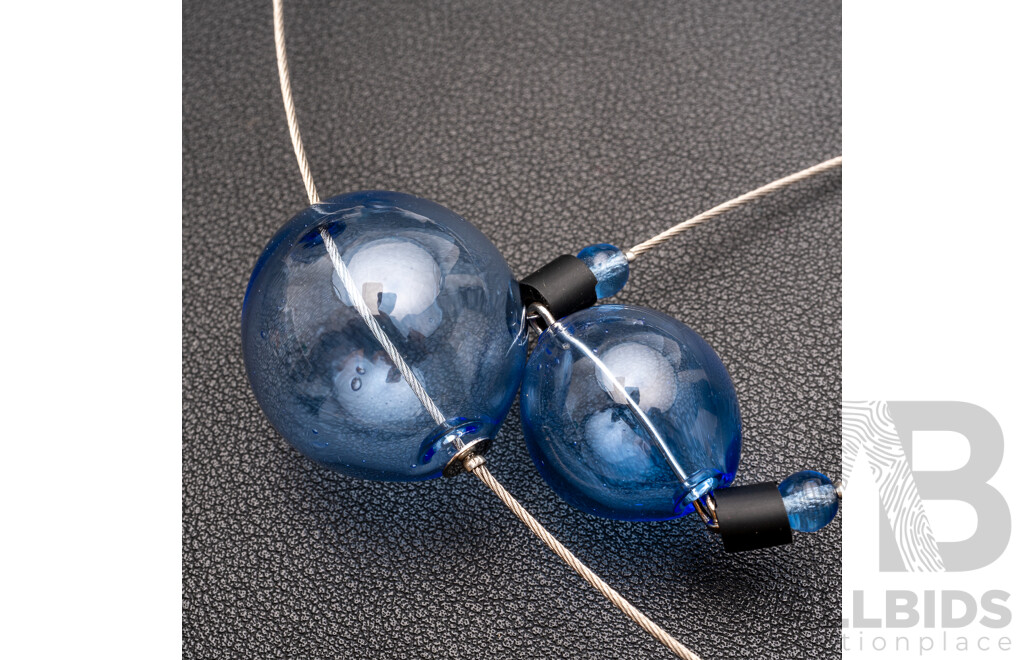 Jolly Venezia, Made in Italy, Hand Blown Blue Glass Bauble Necklace on Stainless Steel, 120cm, as New