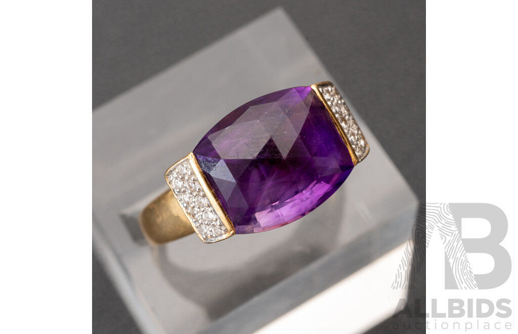 18ct Eytan Aharoni Faceted Amethyst & Diamond Ring, TDW 0.11ct, Size N, 6.05 Grams