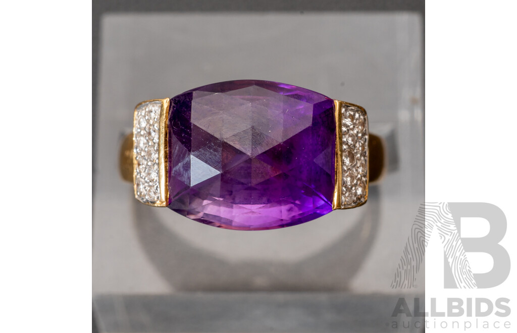 18ct Eytan Aharoni Faceted Amethyst & Diamond Ring, TDW 0.11ct, Size N, 6.05 Grams