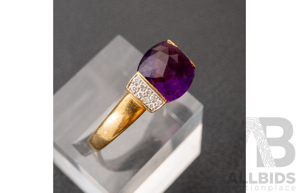 18ct Eytan Aharoni Faceted Amethyst & Diamond Ring, TDW 0.11ct, Size N, 6.05 Grams
