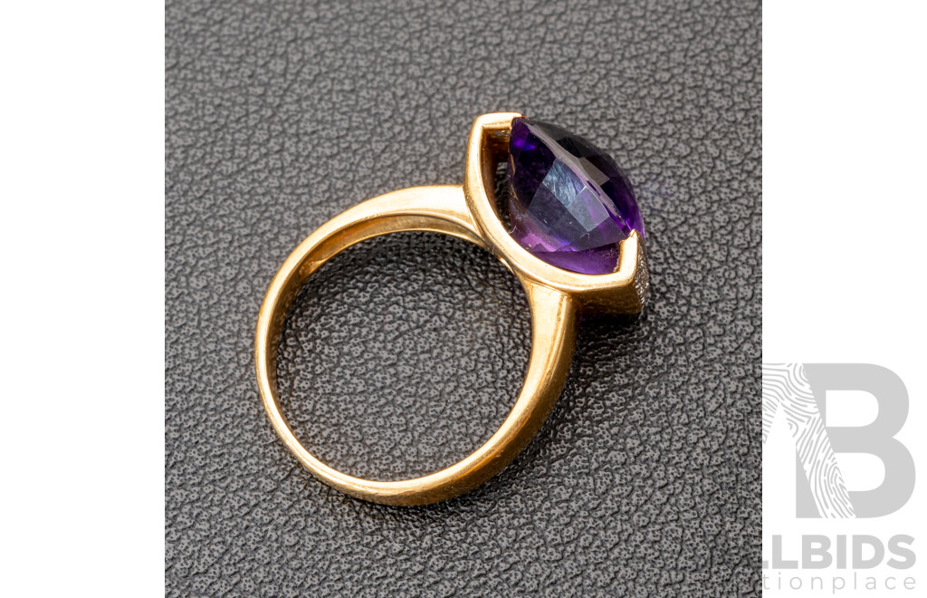 18ct Eytan Aharoni Faceted Amethyst & Diamond Ring, TDW 0.11ct, Size N, 6.05 Grams