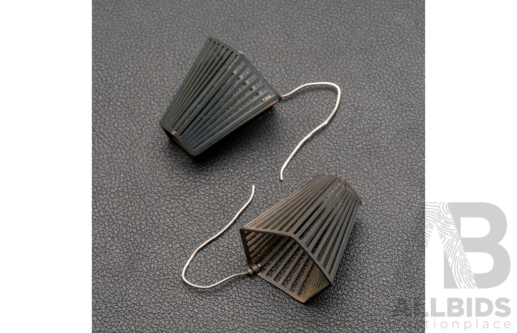 Artisan Vintage Bilk Gallery Stainless Steel Basket Earrings, Handmade Designer, 50mm
