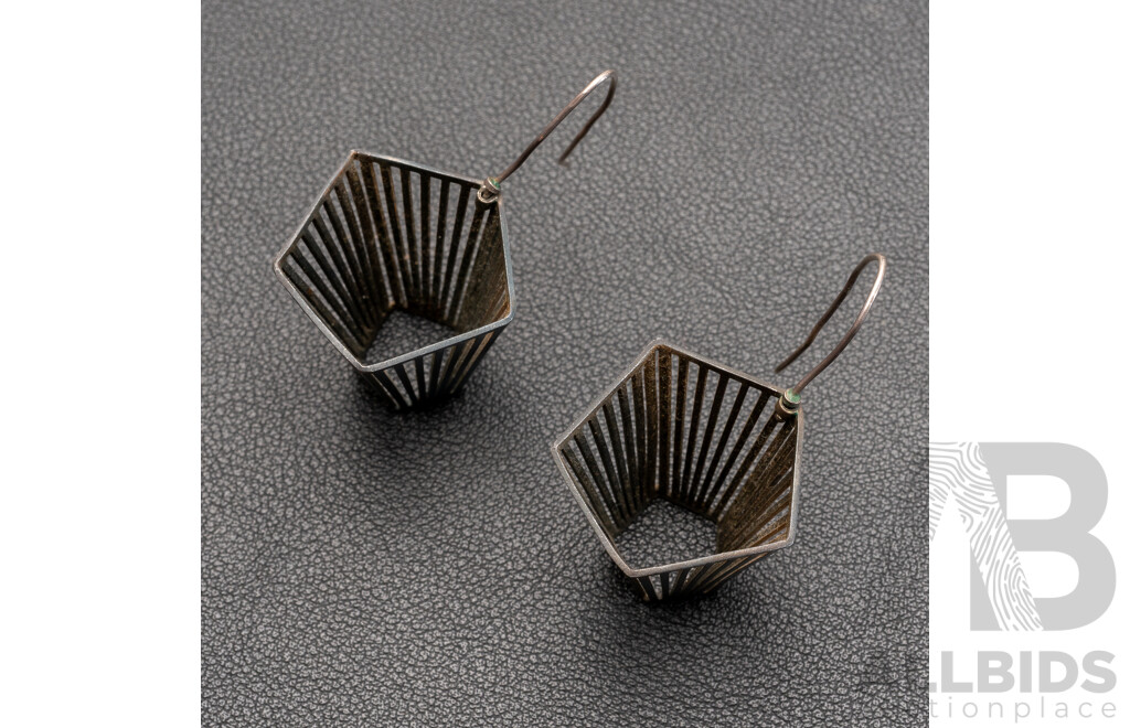 Artisan Vintage Bilk Gallery Stainless Steel Basket Earrings, Handmade Designer, 50mm