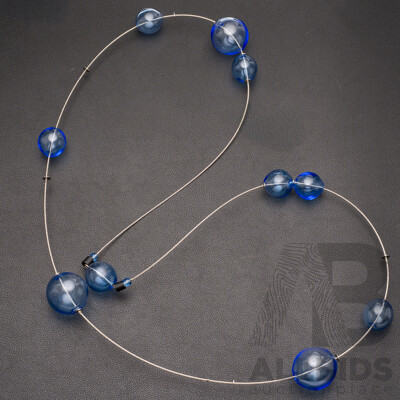 Jolly Venezia, Made in Italy, Hand Blown Blue Glass Bauble Necklace on Stainless Steel, 120cm, as New