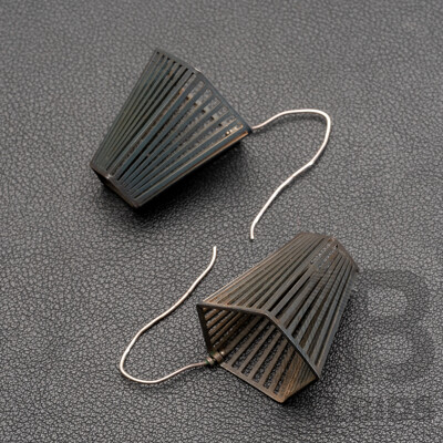 Artisan Vintage Bilk Gallery Stainless Steel Basket Earrings, Handmade Designer, 50mm
