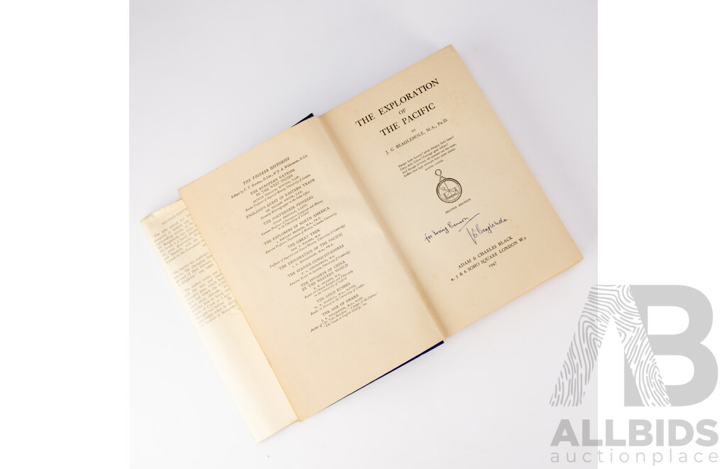 Rare Book, Signed by Author, 'The Exploration of the Pacific', J C Beaglehole, Adan & Charles Black, 1947, Hardcover with Dust Jacket