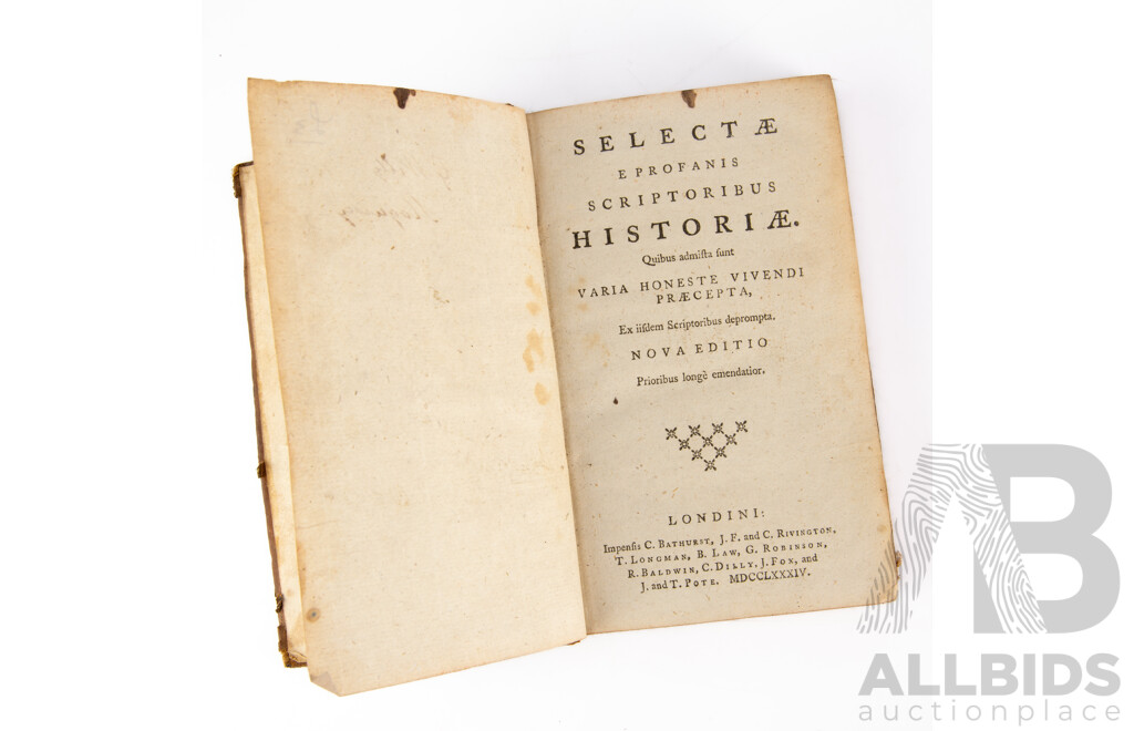 Selectae E Profanis Scriptoribus Historiae, London, 1784, Along with Popes Odyssy of Homer, 1820, Both Harcovers