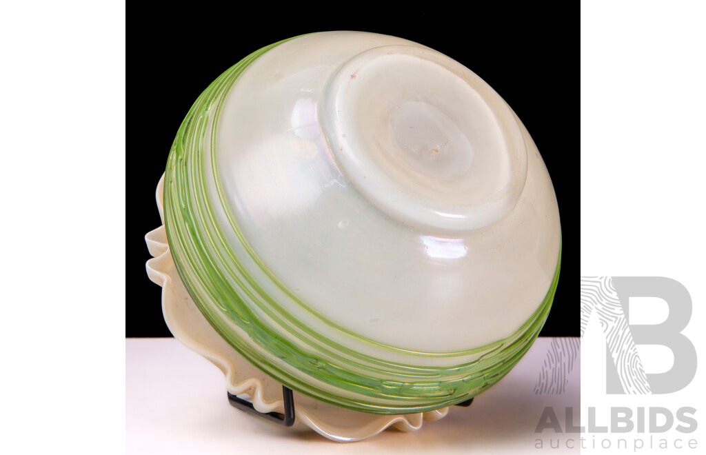 Vintage Art Nouveau Bohemian Iridescent Glass Vase with Green Threading