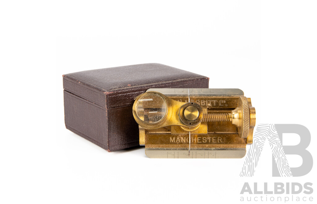 Antique John Nesbitt Manchester Brass Thread Counter in Original Case