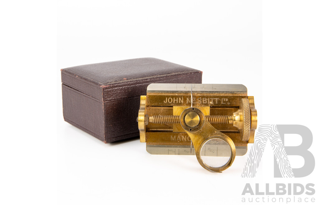 Antique John Nesbitt Manchester Brass Thread Counter in Original Case