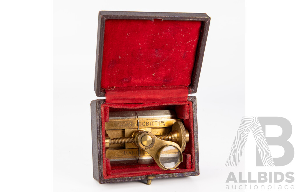 Antique John Nesbitt Manchester Brass Thread Counter in Original Case