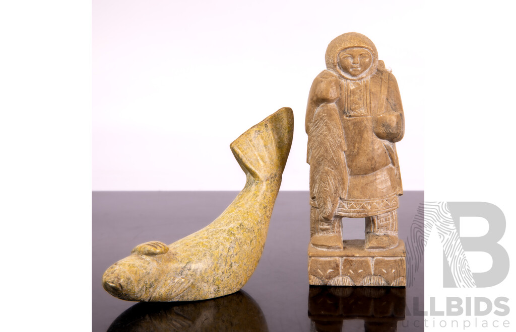 Two Hand Carved Northern Indigenous Soap Stone Carvings