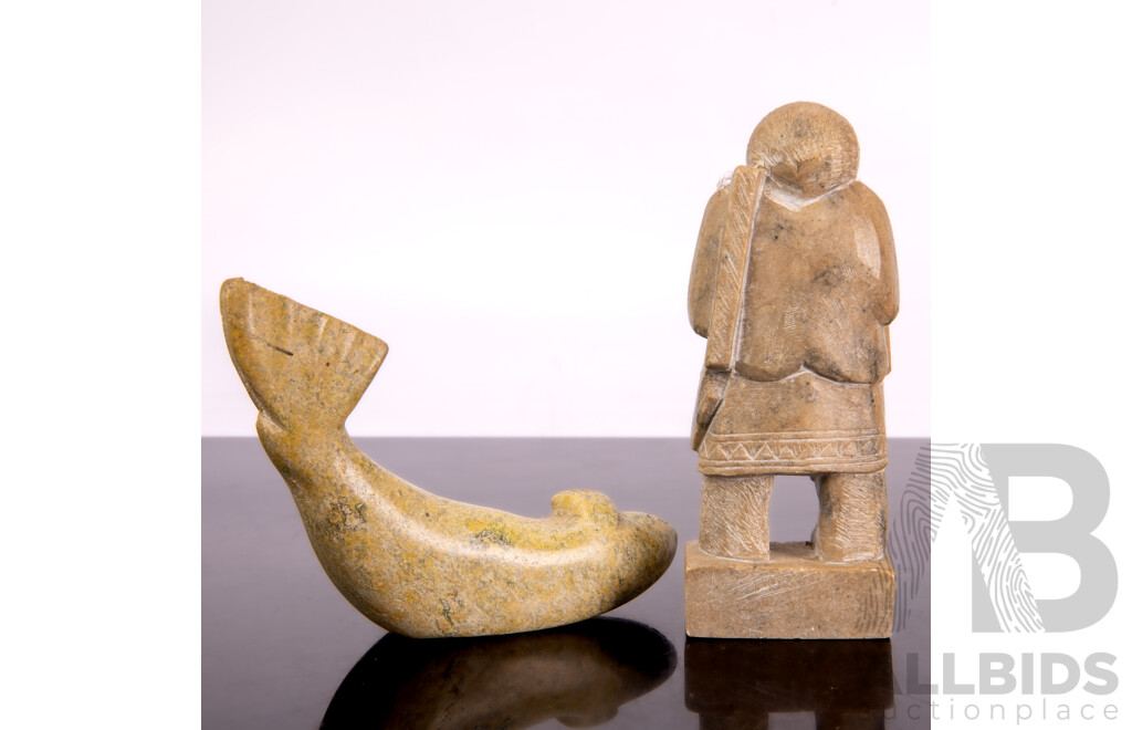 Two Hand Carved Northern Indigenous Soap Stone Carvings