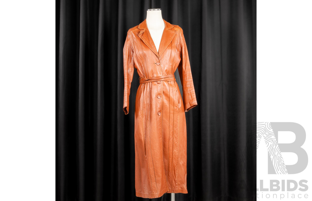 Vintage Full Length Butter Leather Belted Trench Coat