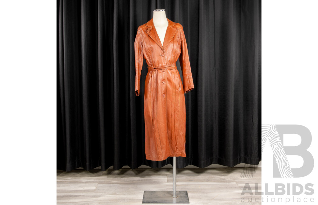 Vintage Full Length Butter Leather Belted Trench Coat