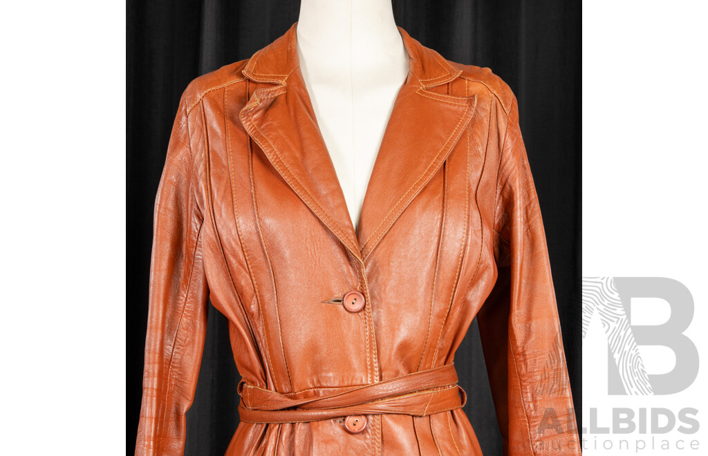 Vintage Full Length Butter Leather Belted Trench Coat