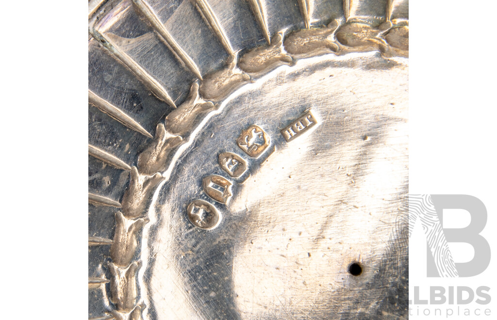 Antique Sterling Silver Candle Holder with Engraved Snake & Frog Detail to Handle, London 1884, James Barclay Hennell, Weight 150gm