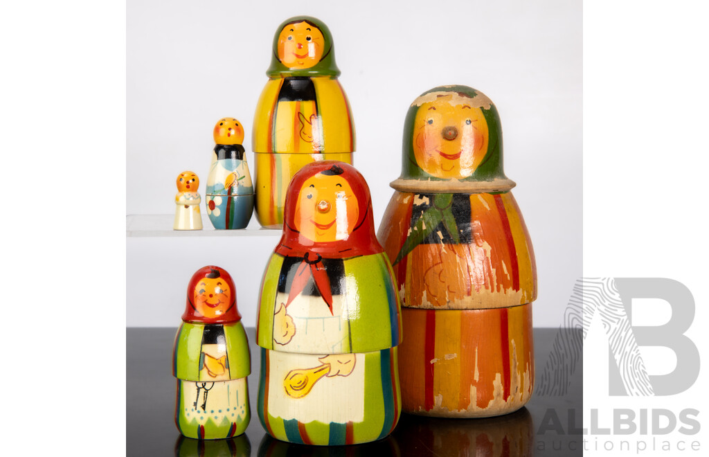 Vintage Six Layer Russian Wooden Babushka Doll