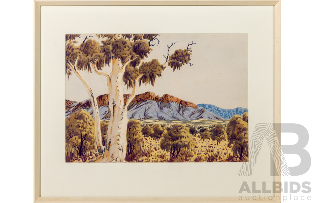 Keith Namatjira (20th Century, Indigenous-Australian, 1938-77), Ghost Gum, Macdonnell Ranges, Wonderful Original Vintage Watercolour, 39 x 48 cm (frame)