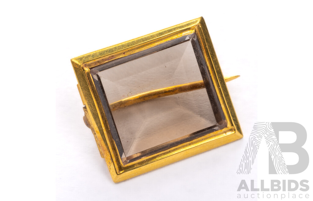 Vintage 9ct Smokey Quartz Brooch, 18mm X 12mm, 3.58 Grams