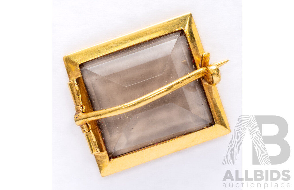 Vintage 9ct Smokey Quartz Brooch, 18mm X 12mm, 3.58 Grams