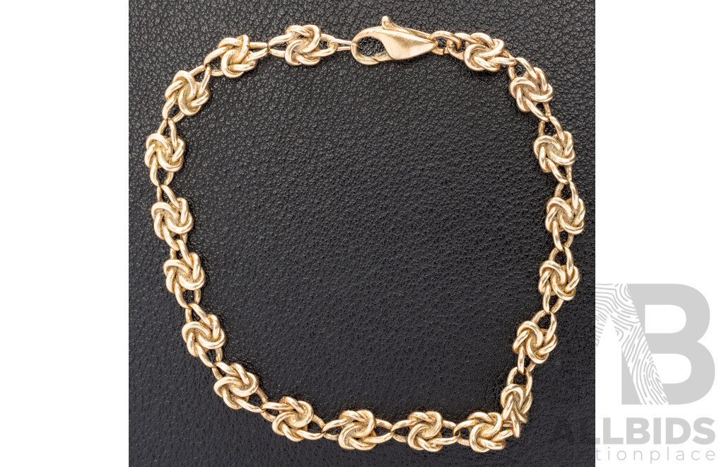 9ct Vintage Knot Bracelet, Scrap or Repair, 18cm, 7.89 Grams
