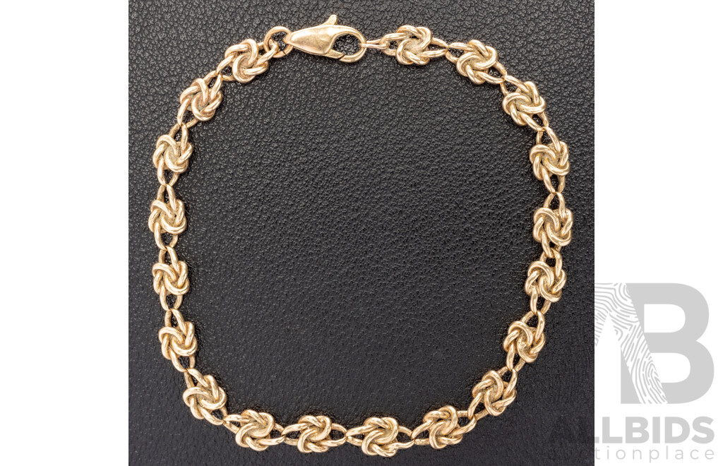 9ct Vintage Knot Bracelet, Scrap or Repair, 18cm, 7.89 Grams