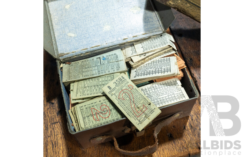Vintage Timber Bound London Bus Ticket Book with Collection of Loose Tickets