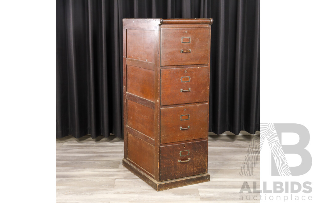 Vintage Oak Four Drawer Filing Cabinet