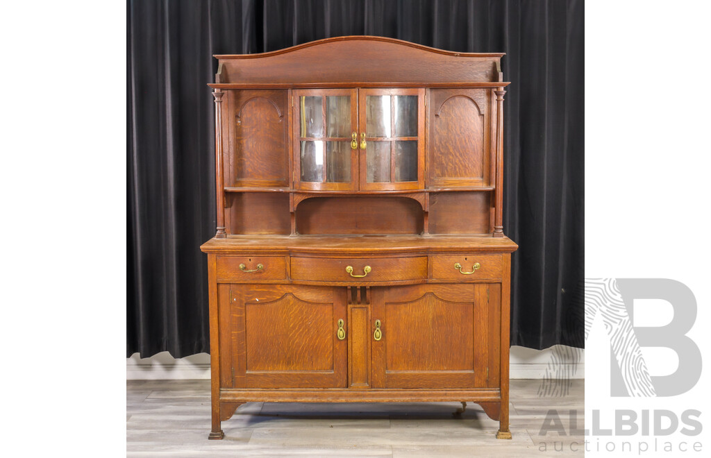 English Arts and Crafts Silky Oak Two Door Sideboard with Hutch