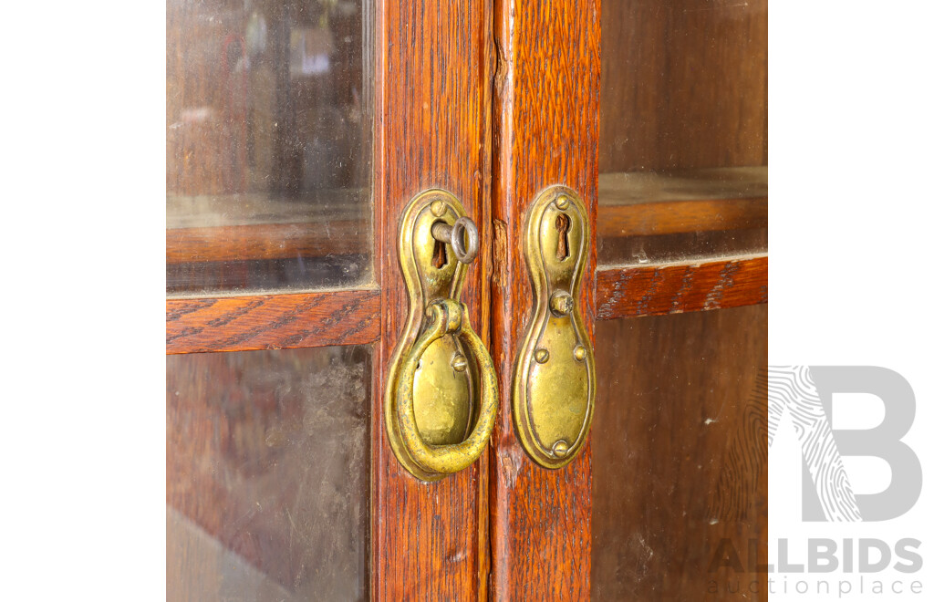 English Arts and Crafts Silky Oak Two Door Sideboard with Hutch