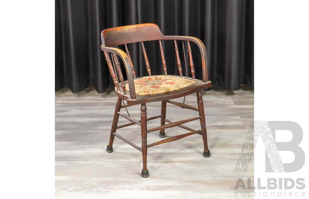 English Oak Captains Chair with Fabric Seat