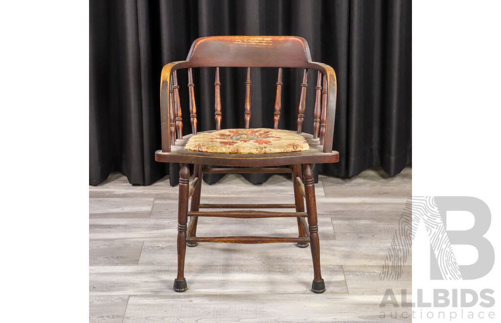 English Oak Captains Chair with Fabric Seat