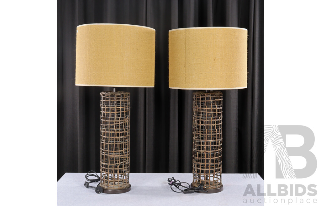 Pair of Large Cane Table Lamps
