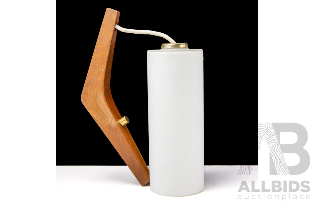 Vintage Milk Glass Wall Sconce with Teak Bracket