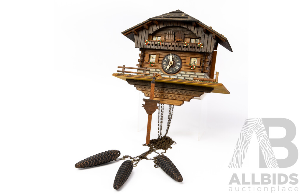 Vintage Swiss Timber Cased Cuckoo Clock with Three Train Movement
