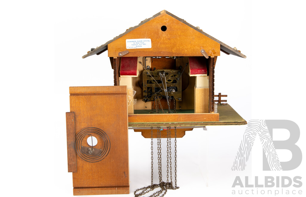 Vintage Swiss Timber Cased Cuckoo Clock with Three Train Movement