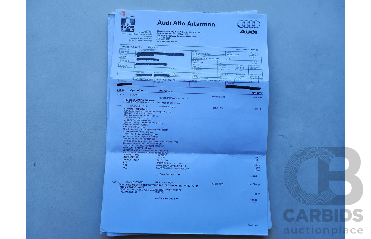 2/2011 Audi A4 2.0 TFSI B8 (8K) MY11 4d Sedan Silver 2.0L