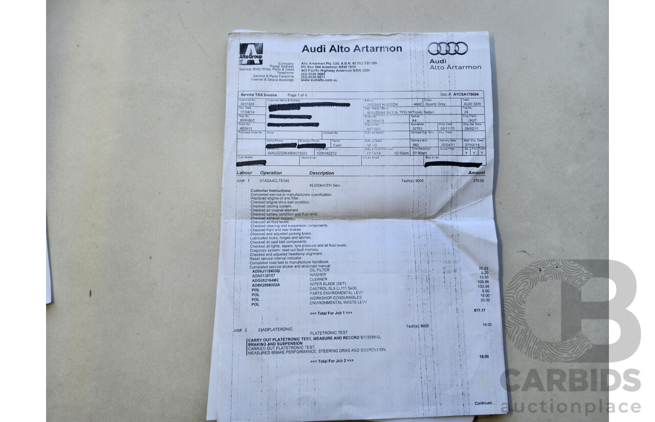 2/2011 Audi A4 2.0 TFSI B8 (8K) MY11 4d Sedan Silver 2.0L