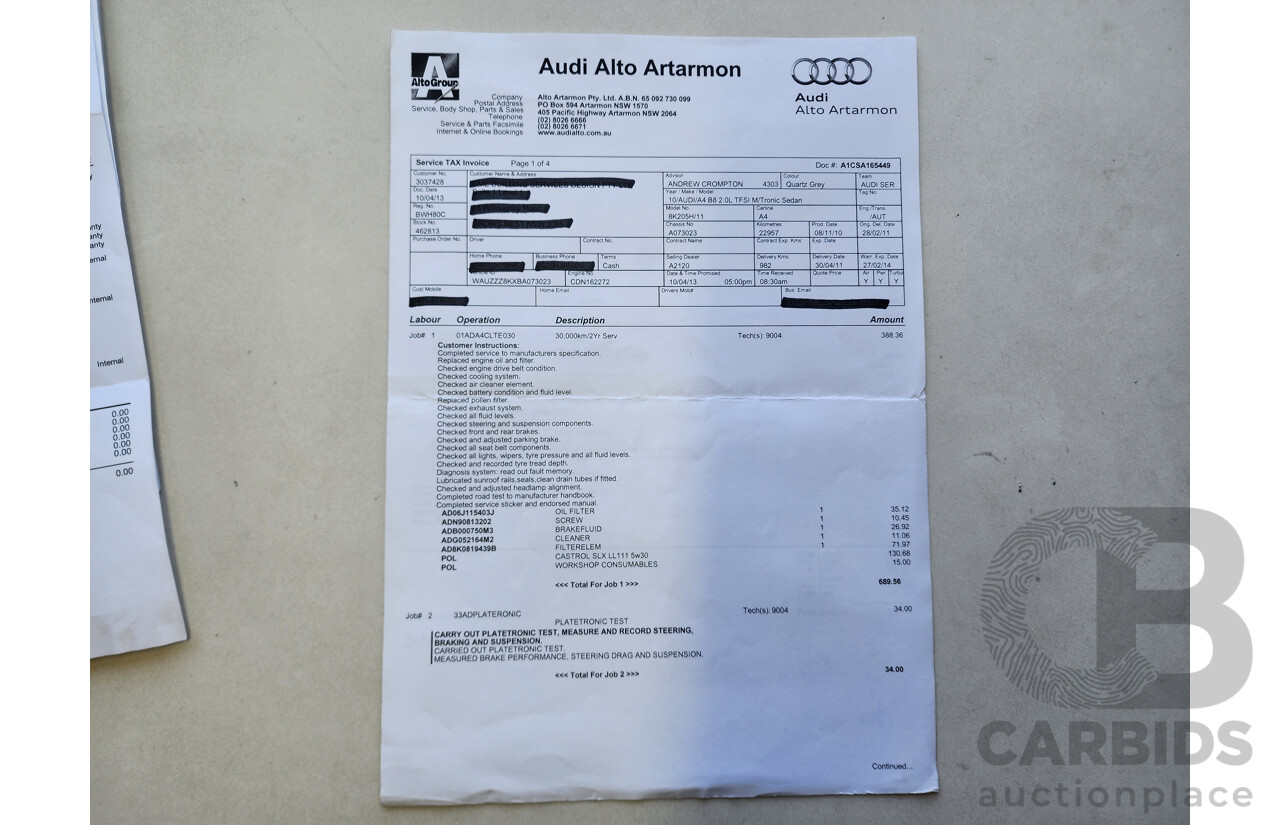 2/2011 Audi A4 2.0 TFSI B8 (8K) MY11 4d Sedan Silver 2.0L