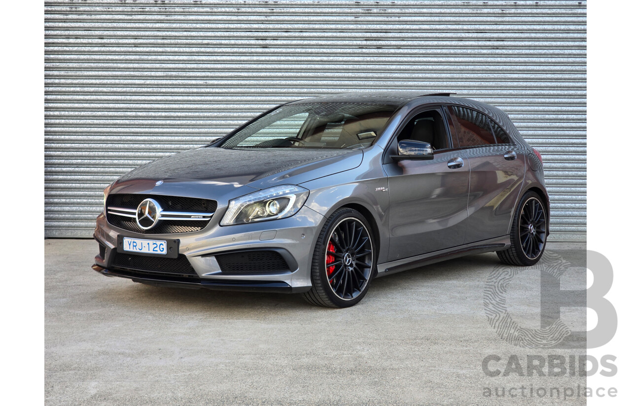 07/2015 Mercedes Benz A45 AMG (AWD) 176 MY15 5d Hatchback Mountain Grey Metallic Turbo 2.0L