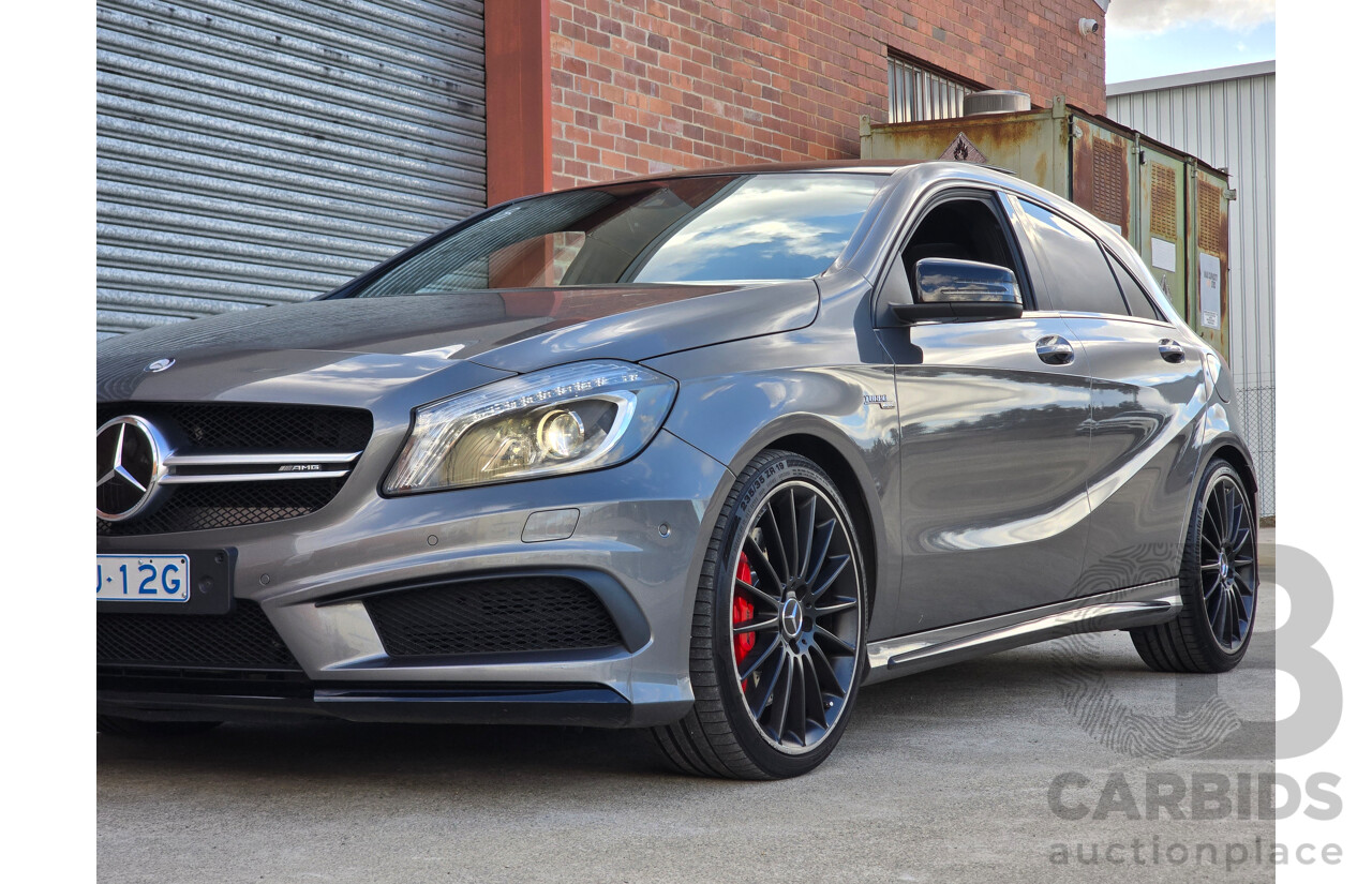 07/2015 Mercedes Benz A45 AMG (AWD) 176 MY15 5d Hatchback Mountain Grey Metallic Turbo 2.0L