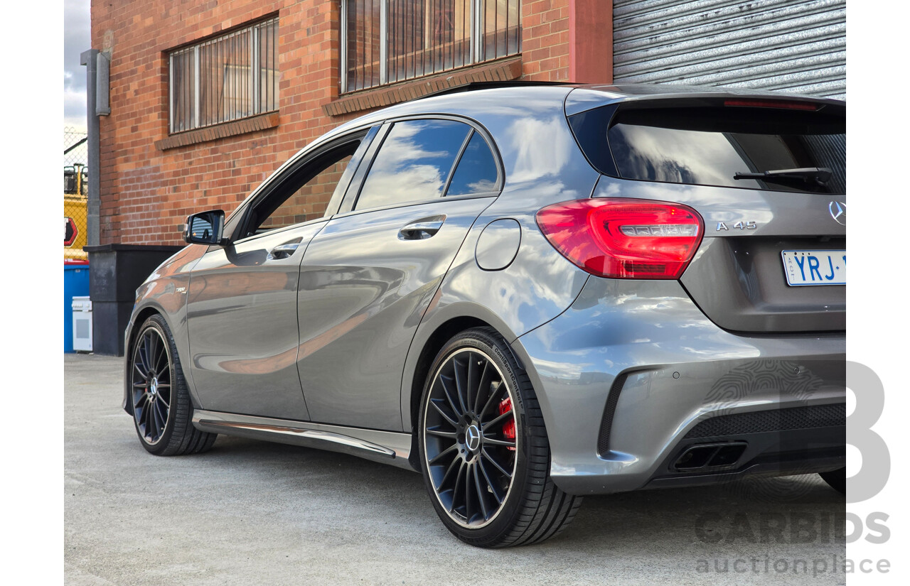 07/2015 Mercedes Benz A45 AMG (AWD) 176 MY15 5d Hatchback Mountain Grey Metallic Turbo 2.0L