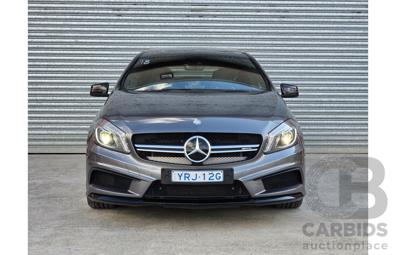 07/2015 Mercedes Benz A45 AMG (AWD) 176 MY15 5d Hatchback Mountain Grey Metallic Turbo 2.0L