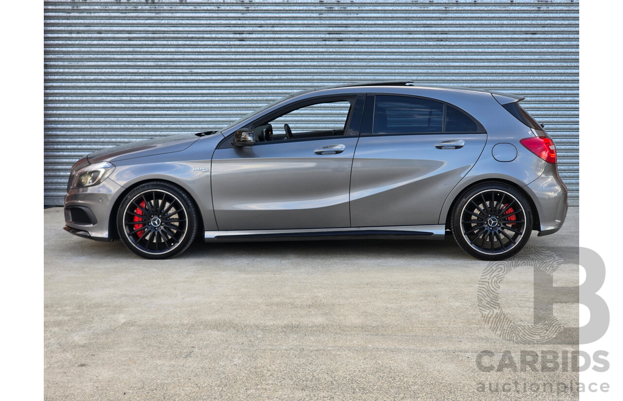 07/2015 Mercedes Benz A45 AMG (AWD) 176 MY15 5d Hatchback Mountain Grey Metallic Turbo 2.0L