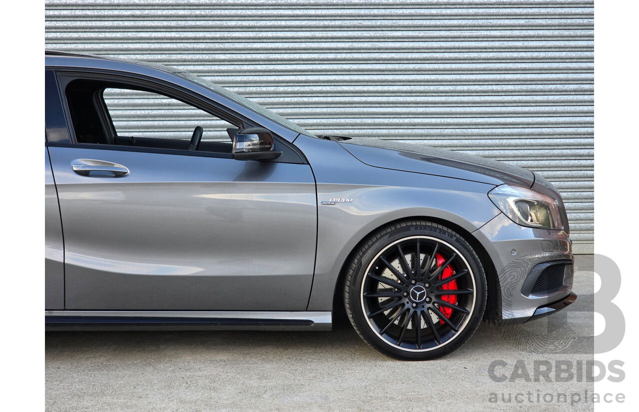 07/2015 Mercedes Benz A45 AMG (AWD) 176 MY15 5d Hatchback Mountain Grey Metallic Turbo 2.0L