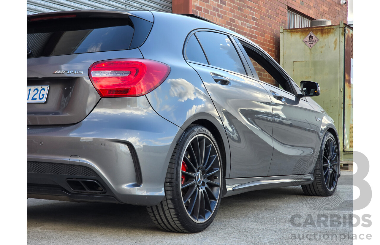 07/2015 Mercedes Benz A45 AMG (AWD) 176 MY15 5d Hatchback Mountain Grey Metallic Turbo 2.0L