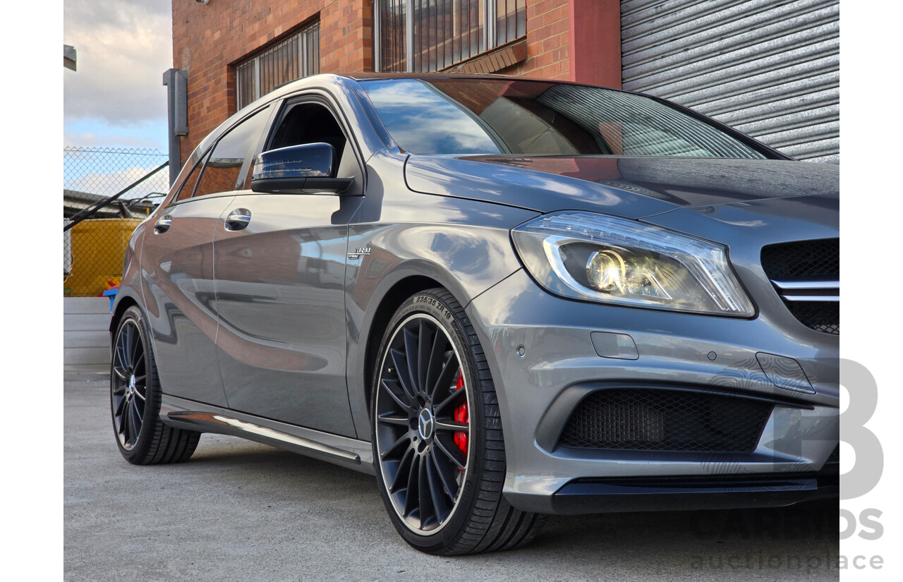07/2015 Mercedes Benz A45 AMG (AWD) 176 MY15 5d Hatchback Mountain Grey Metallic Turbo 2.0L