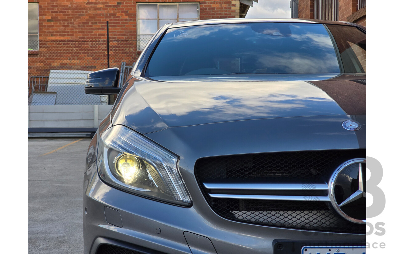 07/2015 Mercedes Benz A45 AMG (AWD) 176 MY15 5d Hatchback Mountain Grey Metallic Turbo 2.0L